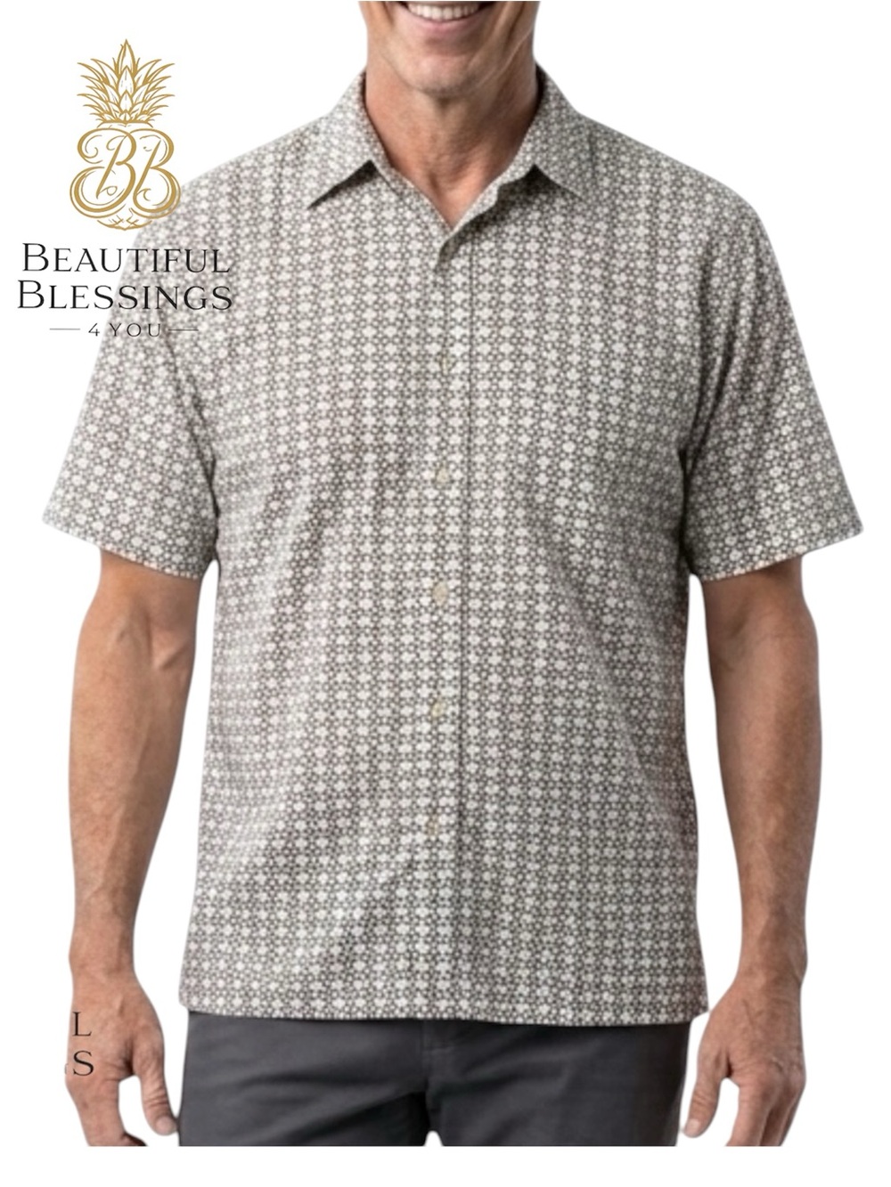 M.E Sport Button Up Shirt Men’s Large Rayon Geometric Print Casual Business